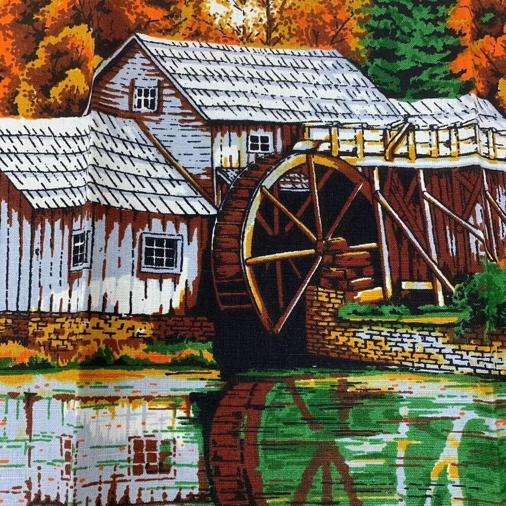 Vintage NEW 1977 Rustic Cabin Linen Blend Calendar Tea Towel OG Dowel & Package